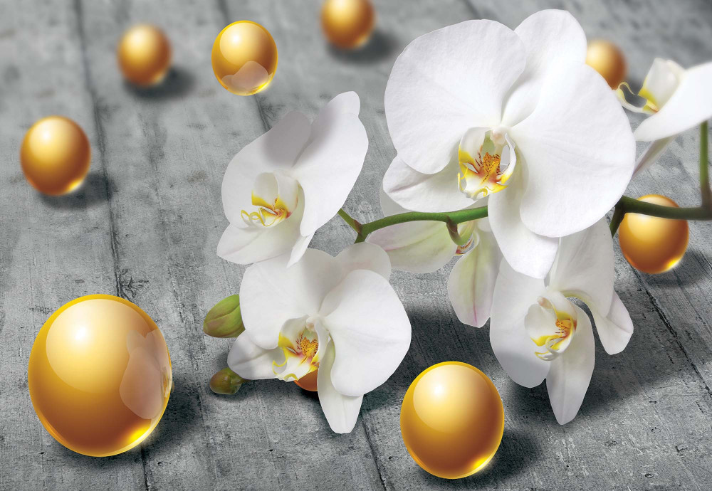 Luxusná fototapeta 3067 Abstract 3D Design Yellow Balls Orchids