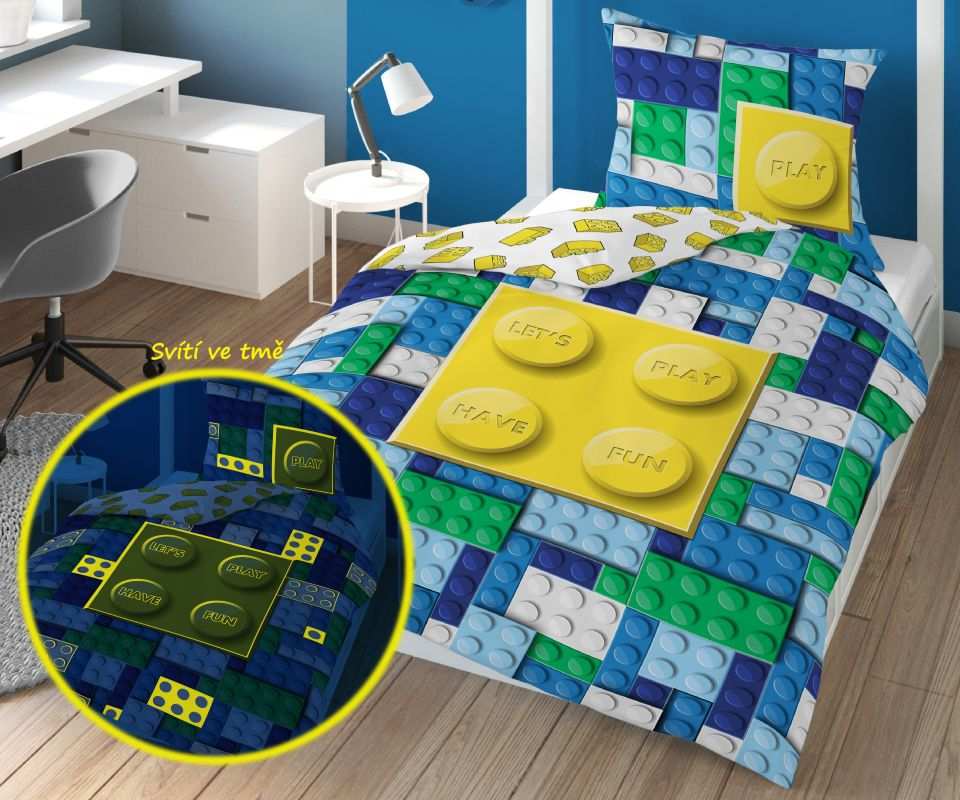 Posteľné obliečky Lego kocky svietiace v tme III