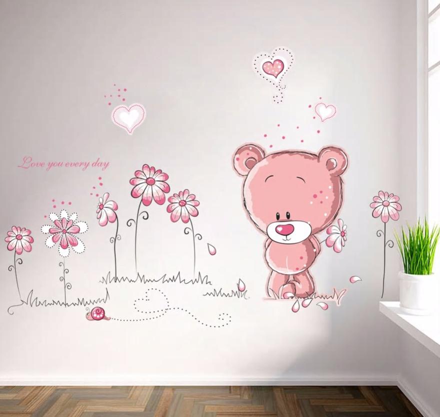 Nálepka na stenu Ružový medvedík