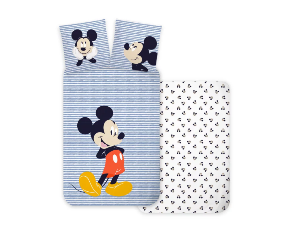 Posteľné obliečky Mickey Mouse pásiky - do postieľky