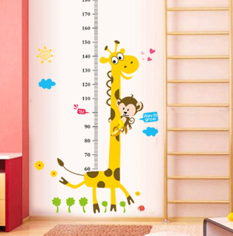 Nálepka na stenu Rastový meter Žirafa a zvieratká